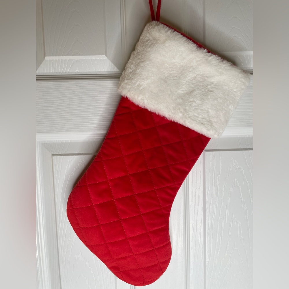 Red Quilted Christmas Stocking with White Fur Trim 🎄